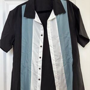 Men's Black and Blue Striped Shirt